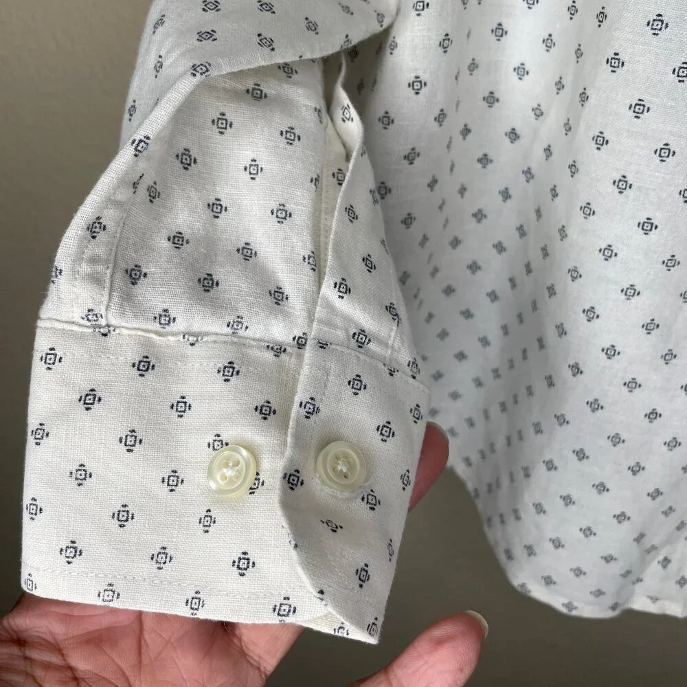 BANANA REPUBLIC Linen Slim Fit Geometric Print Shirt Medium Eclectic Grandpacore